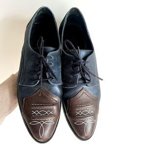 Rachel Comey Suede Leather Western Embroidered Oxford Lace-Up Loafers Size EU 38